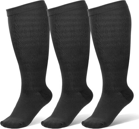 3 Pairs Wide Calf Compression Socks for Women And Men, Plus Size Support Stockings for Circulation, 15-20mmHg Knee High Socks in Saudi Arabia