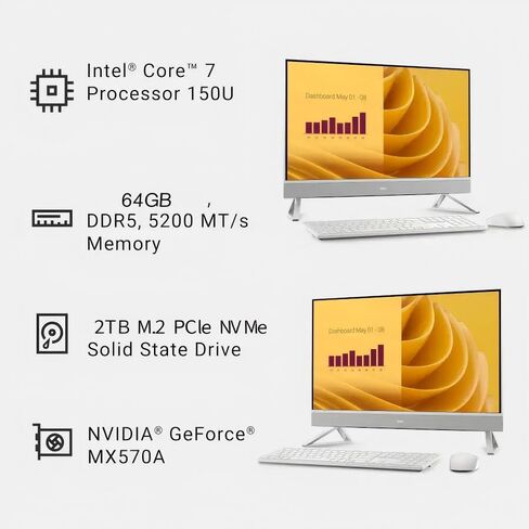 Dell Inspiron 7730 All in One Touchscreen Desktop Computer, Intel 10-Core 7 150U (Max 5.4GHz), 27" FHD Display, 32 GB DDR5, 1 TB SSD, NVIDIA MX570A, Windows 11 Pro, Wi-Fi 6E, Wireless KB Mouse Set in Saudi Arabia