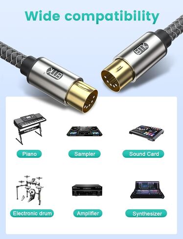 5-Pin DIN MIDI Extension Cable - Male to Female Adapter for Keyboard, Synthesizer, Piano & Guitar - 1M Audio Connector in Saudi Arabia