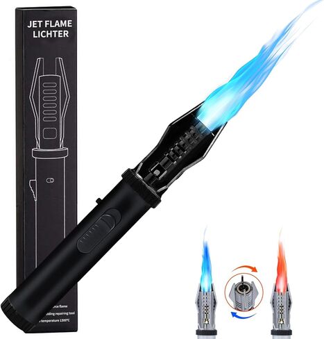 ولاعة شعلة، ولاعة بوتان مقاومة للرياح مع قفل أمان ولهب أحمر/أزرق قابل للتعديل، ولاعة قابلة لإعادة الملء للتخييم والشموع والشواء ومواقد الشواء والمطبخ، هدية (غاز البوتان غير متضمن) in Kuwait