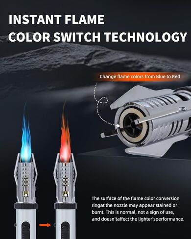 ولاعة شعلة، ولاعة بوتان مقاومة للرياح مع قفل أمان ولهب أحمر/أزرق قابل للتعديل، ولاعة قابلة لإعادة الملء للتخييم والشموع والشواء ومواقد الشواء والمطبخ، هدية (غاز البوتان غير متضمن) in Kuwait