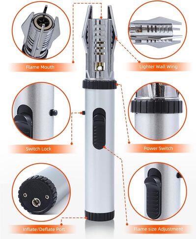 ولاعة شعلة، ولاعة بوتان مقاومة للرياح مع قفل أمان ولهب أحمر/أزرق قابل للتعديل، ولاعة قابلة لإعادة الملء للتخييم والشموع والشواء ومواقد الشواء والمطبخ، هدية (غاز البوتان غير متضمن) in Kuwait