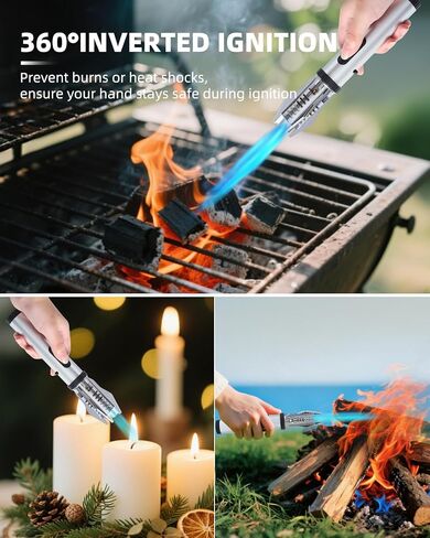 ولاعة شعلة، ولاعة بوتان مقاومة للرياح مع قفل أمان ولهب أحمر/أزرق قابل للتعديل، ولاعة قابلة لإعادة الملء للتخييم والشموع والشواء ومواقد الشواء والمطبخ، هدية (غاز البوتان غير متضمن) in Kuwait