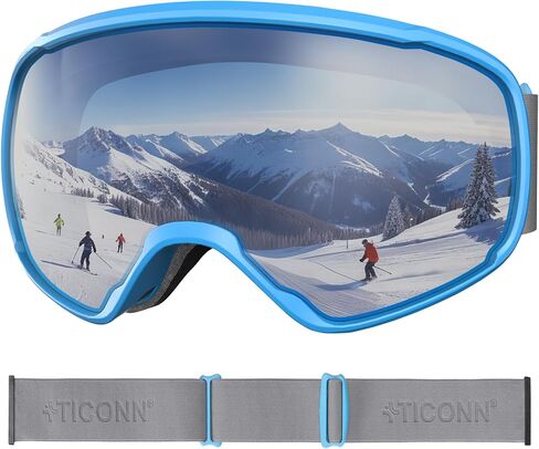 TICONN Ski Goggles Anti-Fog, UV Protection OTG Snowboard Goggles with Adjustable Anti-Slip Strap for Men Women in Kuwait