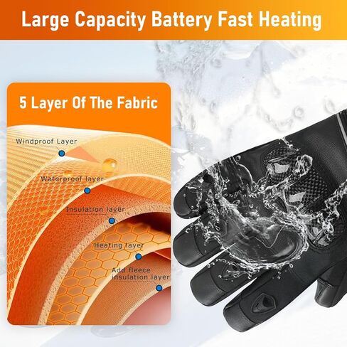 Heated Gloves, 5V 5000mAh Rechargeable Battery, Men Women, Upgraded Waterproof Windproof Non-Slip & Touchscreen Compatible, for Motorcycle Riding, Skiing, Hiking, Fishing, Hunting in Saudi Arabia