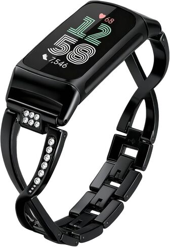Dressy Bling Bands Compatible with Fitbit Charge 6/5 Women Stainless Steel Replacement Wristbands in Saudi Arabia