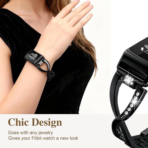 Dressy Bling Bands Compatible with Fitbit Charge 6/5 Women Stainless Steel Replacement Wristbands in Saudi Arabia