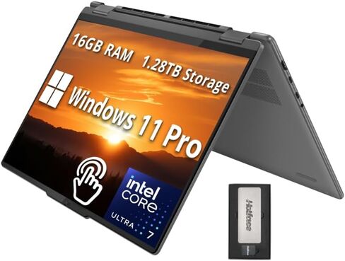 لينوفو يوجا 7i 2 في 1، شاشة لمس 16 بوصة 2 كيه، انتل الترا 7 155U، 16 جيجا، تخزين 1.28 تيرابايت (1 تيرابايت اس اس دي + مجموعة قاعدة تركيب 288 جيجا)، لوحة مفاتيح بإضاءة خلفية، قارئ بصمات الأصابع، واي فاي 6E، ويندوز 11 برو، رمادي in Kuwait