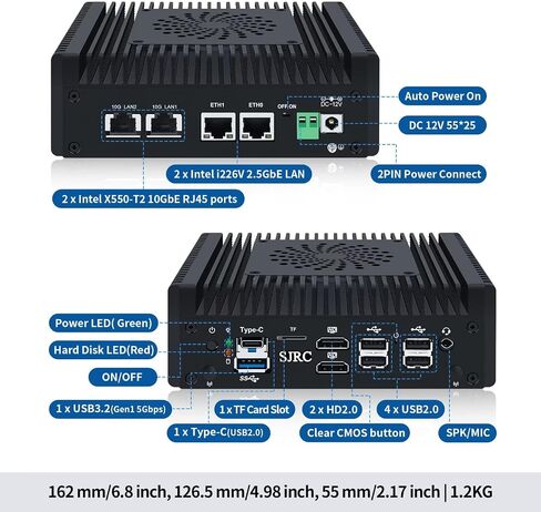 SJRC Mini PC 2x10 GbE RJ45, Firewall Appliance N150 (Upgraded N100) 8G DDR5 RAM 128G SSD, Dual i226V 2.5 Gbit LAN, S7 Pro OPNsense Micro Computer, 2xNVMe, 2xHD, Type-C, TF in Saudi Arabia