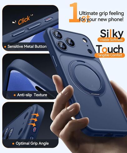 حامل مغناطيسي CANSHN يدور 360 درجة لهاتف iPhone 17 Pro مع التحكم في الكاميرا [حماية كاملة للكاميرا] [متوافق مع Magsafe] غطاء هاتف واقٍ شفاف غير لامع مقاوم للصدمات 6.3 بوصة - أزرق غامق in Kuwait