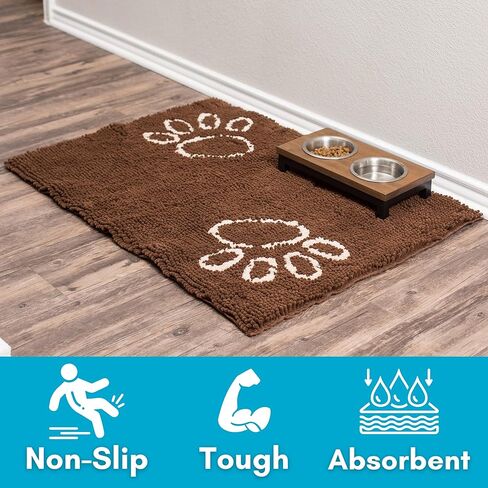 ممسحة أرجل للكلاب من Internet's Best Chenille - مقاس 35 × 25 - سطح ماص - قاعدة مضادة للانزلاق - تحمي الأرضيات - رمادي in Kuwait