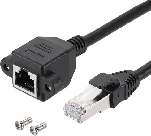كابل تمديد إيثرنت MECCANIXITY Cat6، 6.6 قدم RJ45 ذكر إلى أنثى موسع كابل إيثرنت مثبت على اللوحة مع برغي 2 قطعة لجهاز راوتر مودم الكمبيوتر المحمول وطابعة التلفزيون الذكية in Saudi Arabia