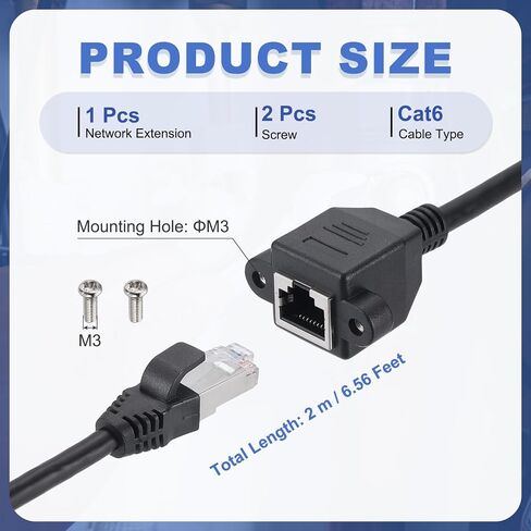 كابل تمديد إيثرنت MECCANIXITY Cat6، 6.6 قدم RJ45 ذكر إلى أنثى موسع كابل إيثرنت مثبت على اللوحة مع برغي 2 قطعة لجهاز راوتر مودم الكمبيوتر المحمول وطابعة التلفزيون الذكية in Saudi Arabia