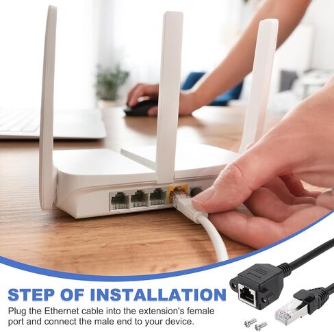 كابل تمديد إيثرنت MECCANIXITY Cat6، 6.6 قدم RJ45 ذكر إلى أنثى موسع كابل إيثرنت مثبت على اللوحة مع برغي 2 قطعة لجهاز راوتر مودم الكمبيوتر المحمول وطابعة التلفزيون الذكية in Saudi Arabia