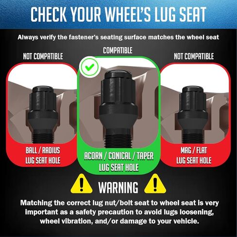 Wheel Accessories Parts Set of 20 Black 14x1.25 Lug Bolts Locking Spline Conical Seat with 28 mm Shank Length Small Diameter Lug Bolt with Dual Hex Key for Aftermarket Wheels (28mm, Black, M14x1.25) in Kuwait