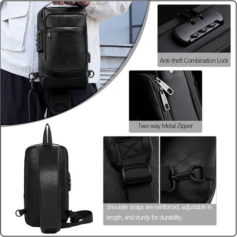 حقيبة كروس للرجال مع شحن USB وحقيبة سفر مضادة للسرقة للرجال Daypack (بني) in Saudi Arabia