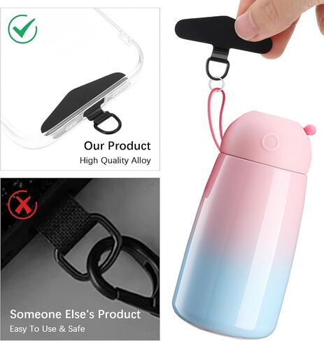 6 Pcs Phone Charm Hook, Phone Charm Holder Stainless Steel 360° Rotating Connector, No Adhesive, Universal Phones Strap Replacement for Full Phones Cases, Black & Silver in Saudi Arabia
