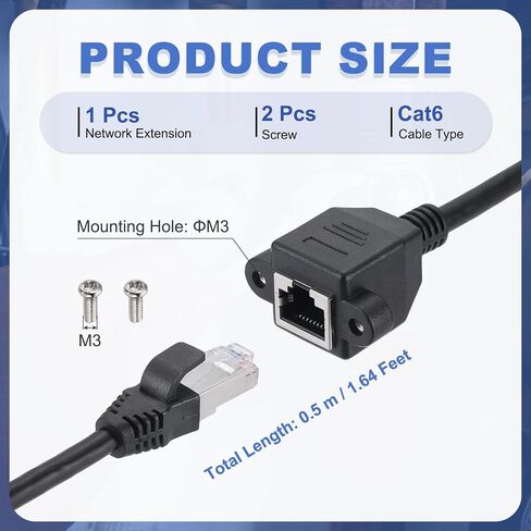 كابل تمديد إيثرنت MECCANIXITY Cat6، 6.6 قدم RJ45 ذكر إلى أنثى موسع كابل إيثرنت مثبت على اللوحة مع برغي 2 قطعة لجهاز راوتر مودم الكمبيوتر المحمول وطابعة التلفزيون الذكية in Saudi Arabia