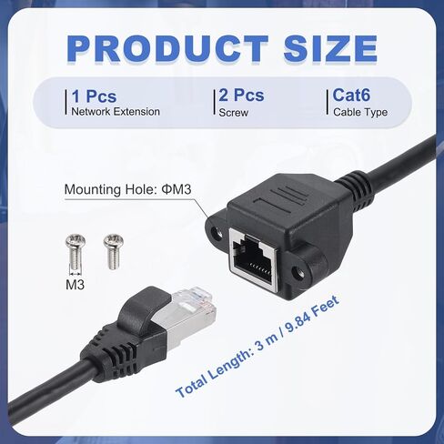كابل تمديد إيثرنت MECCANIXITY Cat6، 6.6 قدم RJ45 ذكر إلى أنثى موسع كابل إيثرنت مثبت على اللوحة مع برغي 2 قطعة لجهاز راوتر مودم الكمبيوتر المحمول وطابعة التلفزيون الذكية in Saudi Arabia
