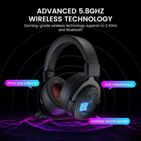 E900X 5.8G Wireless Gaming Headset for PC PS4, PS5, Computer, Laptop - Dual Mic ENC Call Noise Cancelling Headphones with Micphone - 7.1 Srround Sound - Over Ear Headphones for TV, Music, Meeting in Saudi Arabia