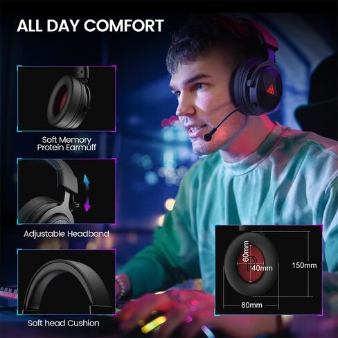 E900X 5.8G Wireless Gaming Headset for PC PS4, PS5, Computer, Laptop - Dual Mic ENC Call Noise Cancelling Headphones with Micphone - 7.1 Srround Sound - Over Ear Headphones for TV, Music, Meeting in Saudi Arabia