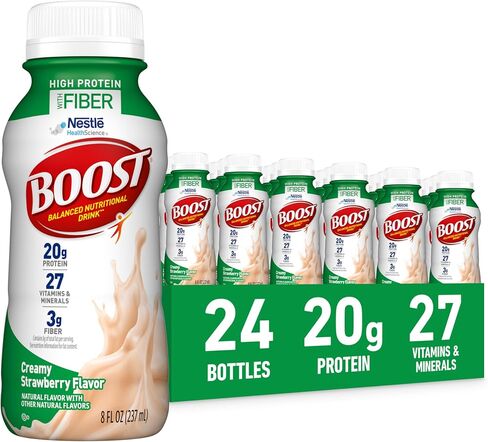 BOOST مشروب غذائي عالي البروتين مع الألياف، شوكولاتة غنية، زجاجة 8 أونصة سائلة، 24 عبوة in Saudi Arabia