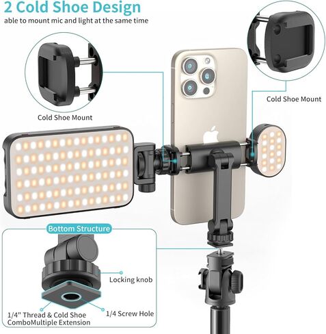 حامل حامل ثلاثي للهاتف لهاتف iPhone - 2 حذاء بارد ومسمار 1/4 بوصة، يدور 360 درجة وإمالة 180 درجة متوافق مع iPhone Android Sony Canon DJI Ronin S/SC Zhiyun Gimbals in Kuwait