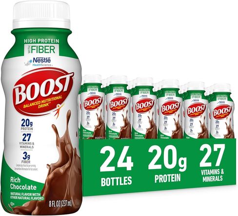 BOOST مشروب غذائي عالي البروتين مع الألياف، الفراولة الكريمية، زجاجة 8 أونصة سائلة، 24 عبوة in Saudi Arabia