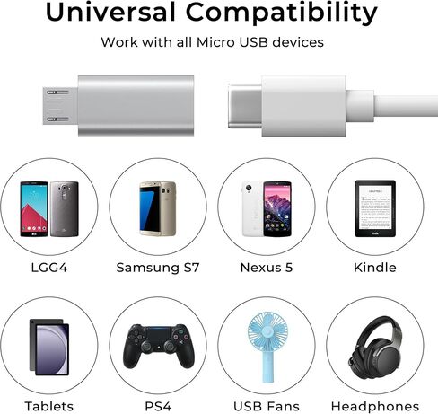 3 عبوات من محول USB C إلى Micro USB، محول USB من النوع C أنثى إلى Micro USB Male لمزامنة البيانات متوافق مع أجهزة Samsung Galaxy S7 S6 Note 5 وKindle وPS4 وNexus 5 6 وأجهزة USB الصغيرة (فضي) in Kuwait
