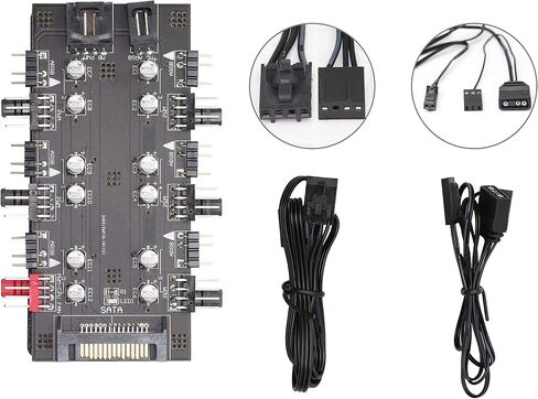 12V 4Pin PWM & 5V 3Pin ARGB with SATA 15Pin Power 2-in-1 Hub 6 Way Sync CPU Cooling Fan Addressable RGB Lighting PCB Splitter for Extended Motherboard Interface -Black Compatible with Desktop in Saudi Arabia