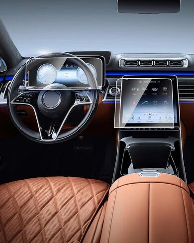 (قطعتان) EUEKY لواقي شاشة Mercedes S Class 2022-2025 2026 S 580/S 580e/S500/AMG S 63/Maybach S 580/Maybach S 680 Nav.12.3 بوصة & Dash 12.8 بوصة عرض طبقة من الزجاج المقسى لـ 2025 2026 Mercedes S-Class in Saudi Arabia