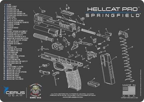 Hellcat Pro Gun Cleaning Mat - Schematic (Exploded View) Diagram Compatible with Springfield Armory Hellcat Pro 3 mm Pad Protect Firearm Magazines Bench Surfaces Gun Oil, BLACK in Saudi Arabia