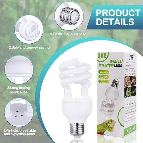 4 قطع من مصابيح الزواحف UVB 10.0 26 واط، مصباح الزواحف UVB للزواحف الصحراوية الاستوائية/شبه الاستوائية، ضوء فلورسنت محاكي للزواحف والسلاحف والتنين الملتحي والسحلية والبريص in Kuwait