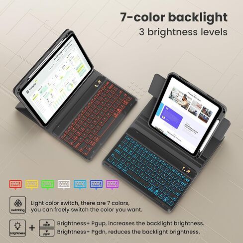 Magnetic Keyboard Case for iPad (A16) 11th 10th Generation 11/10.9 inch, 7 Color Backlit Detachable Wireless Keyboard 360 Rotatable Cover with Pencil Holder for New iPad 10th Gen 2022 - Black in Saudi Arabia