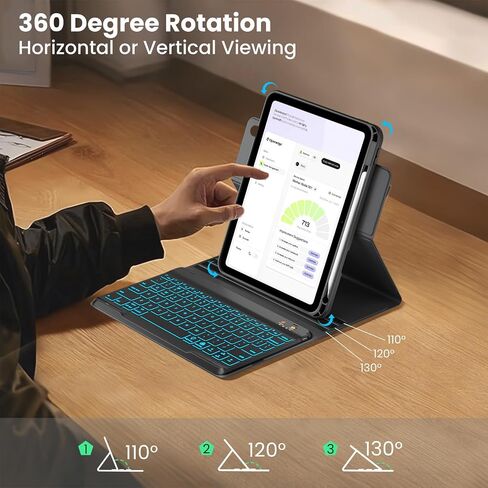 Magnetic Keyboard Case for iPad (A16) 11th 10th Generation 11/10.9 inch, 7 Color Backlit Detachable Wireless Keyboard 360 Rotatable Cover with Pencil Holder for New iPad 10th Gen 2022 - Black in Saudi Arabia