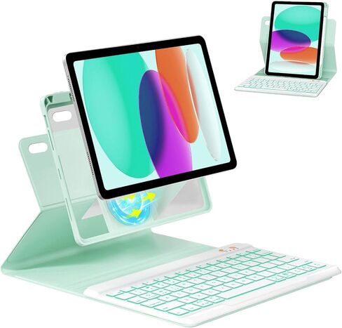 Magnetic Keyboard Case for iPad (A16) 11th 10th Generation 11/10.9 inch, 7 Color Backlit Detachable Wireless Keyboard 360 Rotatable Cover with Pencil Holder for New iPad 10th Gen 2022 - Black in Saudi Arabia