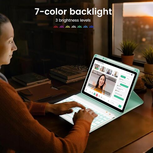 Magnetic Keyboard Case for iPad (A16) 11th 10th Generation 11/10.9 inch, 7 Color Backlit Detachable Wireless Keyboard 360 Rotatable Cover with Pencil Holder for New iPad 10th Gen 2022 - Black in Saudi Arabia