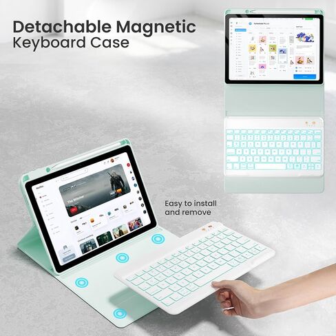 Magnetic Keyboard Case for iPad (A16) 11th 10th Generation 11/10.9 inch, 7 Color Backlit Detachable Wireless Keyboard 360 Rotatable Cover with Pencil Holder for New iPad 10th Gen 2022 - Black in Saudi Arabia