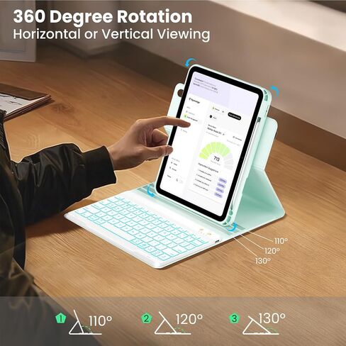 Magnetic Keyboard Case for iPad (A16) 11th 10th Generation 11/10.9 inch, 7 Color Backlit Detachable Wireless Keyboard 360 Rotatable Cover with Pencil Holder for New iPad 10th Gen 2022 - Black in Saudi Arabia