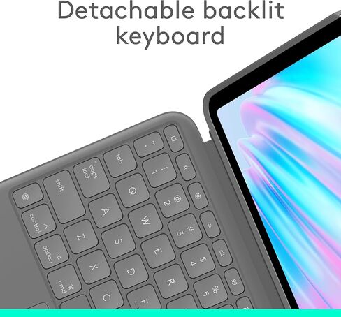 Logitech Combo Touch iPad Air 11 بوصة (M2)، iPad Air (الجيل الرابع والخامس - 2020، 2022) حافظة لوحة المفاتيح - لوحة مفاتيح بإضاءة خلفية قابلة للفصل مع مسند - رمادي أكسفورد in Kuwait