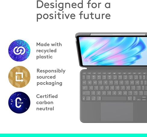 Logitech Combo Touch iPad Air 11 بوصة (M2)، iPad Air (الجيل الرابع والخامس - 2020، 2022) حافظة لوحة المفاتيح - لوحة مفاتيح بإضاءة خلفية قابلة للفصل مع مسند - رمادي أكسفورد in Kuwait