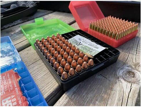 MTM 100 Round Flip-Top Ammo Box 38/357 Cal (Clear Green/Black) in Saudi Arabia
