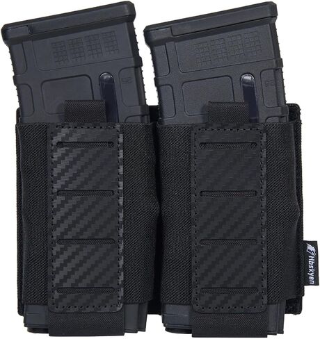 Rifle Magazine Pouch，Double Mag Pouch for AK M4 M16 AR-15 Magazine Pouch 5.56mm MOLLE Magazine Pouch Elastic Rifle Magazine Carrier with Carbon Fiber Patterned PP Plate in Saudi Arabia