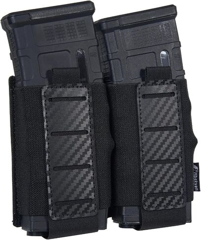 Rifle Magazine Pouch，Double Mag Pouch for AK M4 M16 AR-15 Magazine Pouch 5.56mm MOLLE Magazine Pouch Elastic Rifle Magazine Carrier with Carbon Fiber Patterned PP Plate in Saudi Arabia