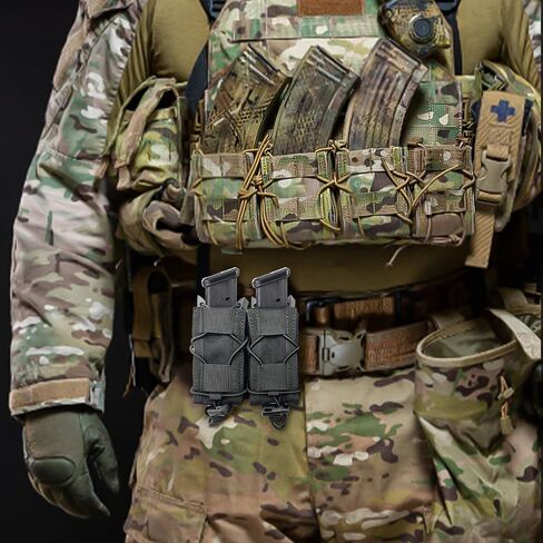 2PC Molle Pistol Mag Pouch, Open Top Double Handgun Magazines Holder with Molle Strap for 9mm/.40 Calibers 45acp Glock S&W M&P Or Springfield 1911 etc. in Saudi Arabia