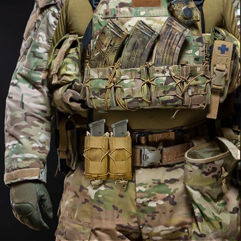 2PC Molle Pistol Mag Pouch, Open Top Double Handgun Magazines Holder with Molle Strap for 9mm/.40 Calibers 45acp Glock S&W M&P Or Springfield 1911 etc. in Saudi Arabia