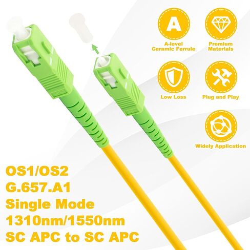 5M (15ft) SC/APC إلى SC/APC كابل إنترنت من الألياف الضوئية، سلك تصحيح الألياف أحادي الوضع في الهواء الطلق، سلك تصحيح بصري لكابل الألياف الضوئية - SIMPLEX - 9/125um - متوافق مع OS1/OS2، PVC أصفر in Kuwait