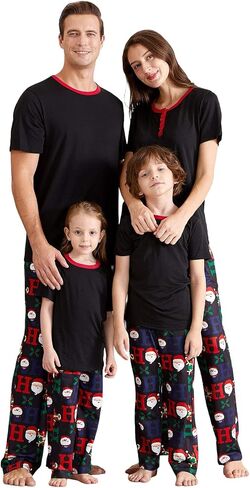 IFFEI Family Christmas Pajamas Matching Sets with Short Sleeve Tops | Christmas Pajamas for Family Photos; Soft Stretch Tops, Pants with Pockets; Adult Adjustable Drawstring Waist in Kuwait