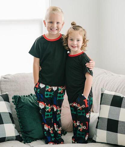 IFFEI Family Christmas Pajamas Matching Sets with Short Sleeve Tops | Christmas Pajamas for Family Photos; Soft Stretch Tops, Pants with Pockets; Adult Adjustable Drawstring Waist in Kuwait