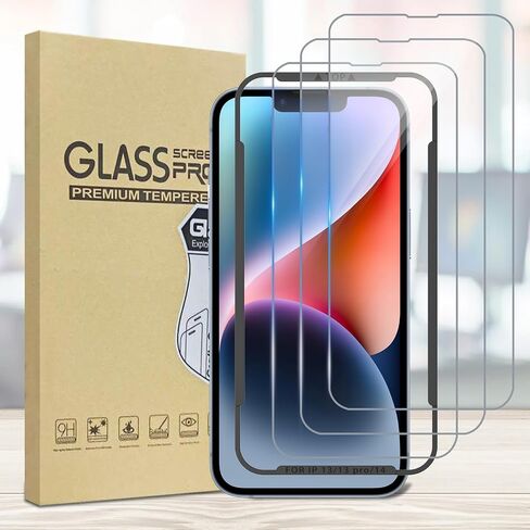 3 Pack Screen Protector Compatible with iPhone 14/13/13 Pro with Installation Frame, Anti-Scratch 9H Hardness Tempered Glass, Bubble Free, Case Friendly in Saudi Arabia